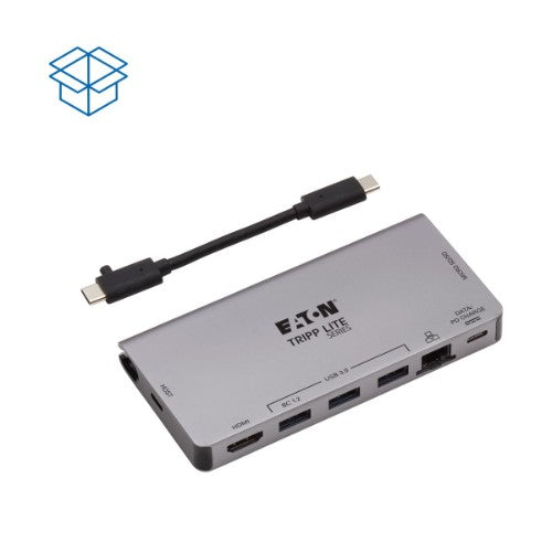 Tripp Lite U442-DOCK5D-GY USB-C Dock - 4K HDMI, USB 3.x (5Gbps), USB-A/C Hub Ports, GbE, Memory Card, 100W PD Charging, Detachable Cord