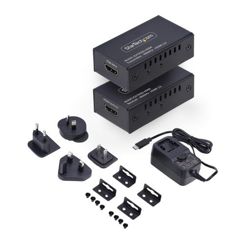 StarTech.com HDMI Extender Over CAT5e/CAT6, 4K 60Hz, Up to 200ft (60m), Transmitter and Receiver Kit, Power Over Cable, Compact Form Factor