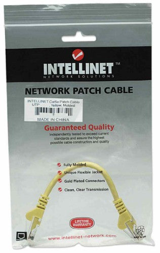 Intellinet Network Patch Cable, Cat5e, 0.5m, Yellow, CCA, U/UTP, PVC, RJ45, Gold Plated Contacts, Snagless, Booted, Lifetime Warranty