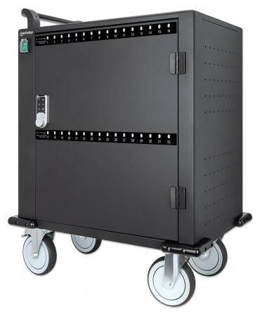 Manhattan iPad to 13", MacBook Air to 13" & Chromebook to 14" 32-bay Charging Trolley/Cart via USB-C, Also other tablets/smartphones (with device to USB-C cable), Bays 330x22x235mm, Device charging cables not included (suggest USB-C cable 356213),Cabinet