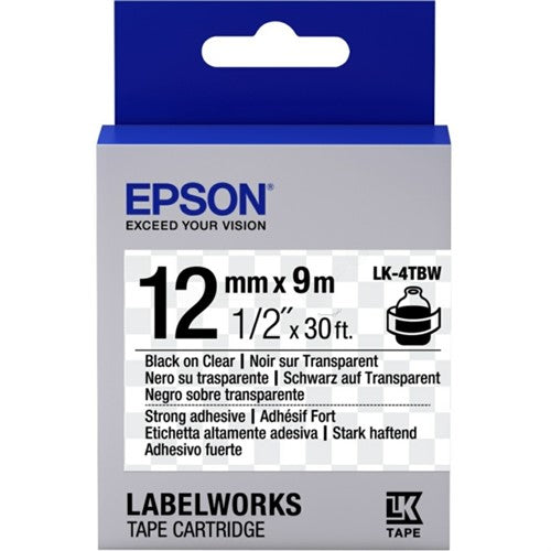 Epson C53S654015/LK-4TBW Ribbon black on Transparent extra adhesive 12mm x 9m for Epson LabelWorks 4-18mm/36mm/6-12mm/6-18mm/6-24mm