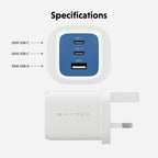 Targus HyperJuice Flex 65W GaN Laptop, Smartphone, Headset, Portable gaming console Blue, White AC Indoor