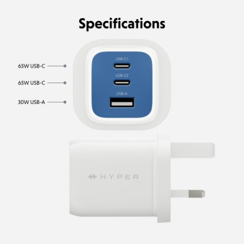 Targus HyperJuice Flex 65W GaN Laptop, Smartphone, Headset, Portable gaming console Blue, White AC Indoor