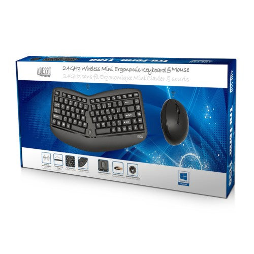 Adesso Tru-Form Media 1150 - Wireless Ergo Mini Keyboard &amp; Mouse