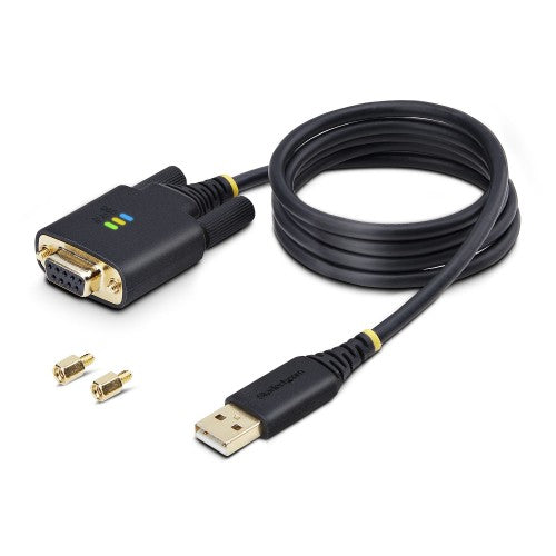 StarTech.com 3.3ft (1m) USB to Null Modem Serial Adapter Cable, Interchangeable DB9 Screws/Nuts, COM Retention, USB-A to RS232, FTDI, Level-4 ESD Protection, Windows/macOS/ChromeOS/Linux - Rugged TPE Construction