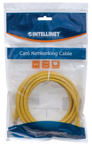 Intellinet Network Patch Cable, Cat5e, 3m, Yellow, CCA, U/UTP, PVC, RJ45, Gold Plated Contacts, Snagless, Booted, Lifetime Warranty