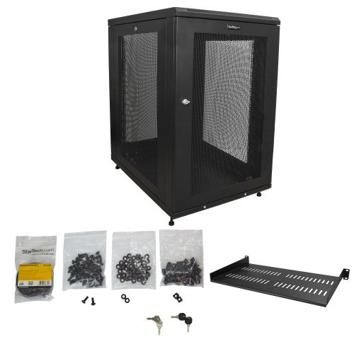 StarTech.com 18U Enterprise-Grade Server Rack Cabinet Kit, 19in Enclosed 4-Post Rack with Shelf and Cable Management, 29in (75cm) Mounting Depth, 992lb (450kg) Capacity
