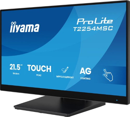 iiyama 21.5” Optical Bonded PCAP 10pt touchscreen monitor featuring IPS panel technology, Anti Glare coating, active stylus support (MPP 2.0) and edge-to-edge glass