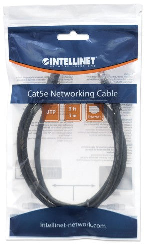 Intellinet Network Patch Cable, Cat5e, 1m, Black, CCA, U/UTP, PVC, RJ45, Gold Plated Contacts, Snagless, Booted, Lifetime Warranty
