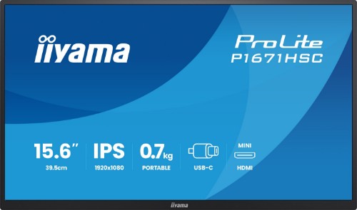 iiyama ProLite 15.6″ portable Full HD IPS monitor with USB‑C, built‑in speakers & leather cover