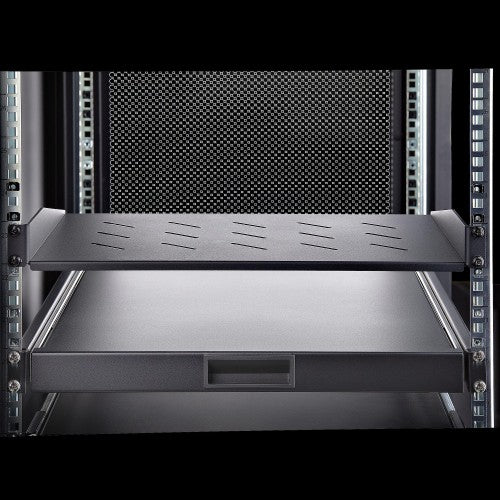 StarTech.com 1U Vented Server Rack Shelf, 12in/31.5cm Mounting Depth, Cantilever Tray For 19" Rack/Cabinet, SPCC Steel, Max 25lb/11.3kg, Includes Cage Nuts/Screws