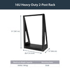 StarTech.com 16U 2-Post Open Frame Desktop Server Rack, 19in Compact Space-Saving Floor IT Rack with 350lb (160kg) Weight Capacity