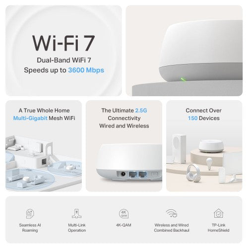 TP-Link BE3600 Whole Home Mesh Wi-Fi 7 System(1-Pack)