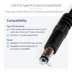 StarTech.com USB to 5.5mm Power Cable - Type N Barrel - 1m