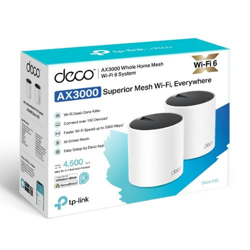 TP-Link DECO X55 (2-Pack) Dual-band (2.4 GHz / 5 GHz) Wi-Fi 6 (802.11ax) White 3 Internal