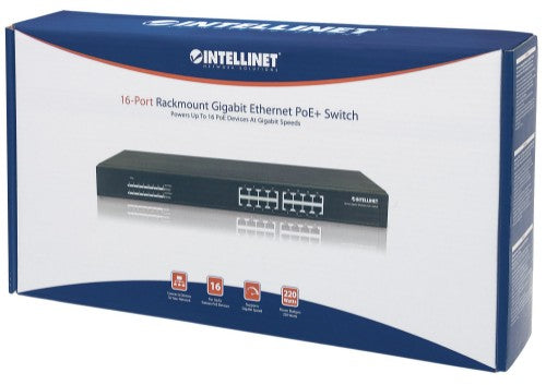 Intellinet 16-Port Gigabit Ethernet PoE+ Switch, 16 x PoE ports, IEEE 802.3at/af Power-over-Ethernet (PoE+/PoE), Endspan, Rackmount (UK Power Cord)