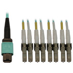 Tripp Lite N844X-03M-8L-P 40/100/400G Multimode 50/125 OM3 Fiber Optic Cable (12F MTP/MPO-PC to 4x Duplex LC/PC F/M), LSZH, Aqua, 3 m (9.8 ft.)