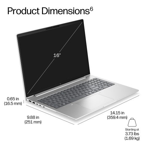 HP EliteBook 6 G2i 16 AI PC Intel Core 7 350 Laptop 40.6 cm (16") WUXGA 16 GB DDR5-SDRAM 512 GB SSD Wi-Fi 7 (802.11be) Windows 11 Pro Silver