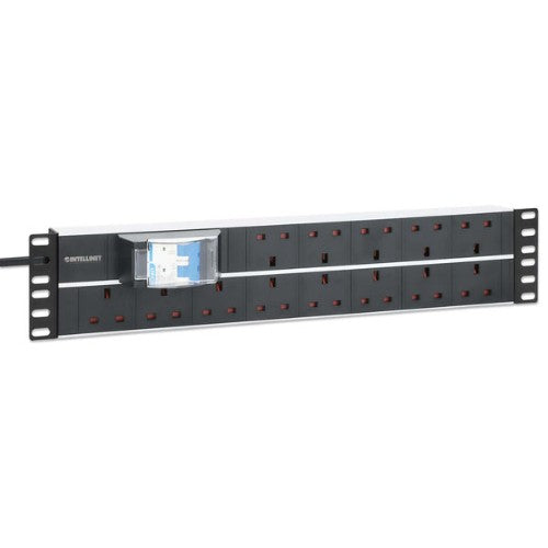 Intellinet 19" 2U PDU 15-way UK, With 2P air breaker, Rackmount, Power Distribution Unit, UK 3-pin outlets, 3m power cord, output