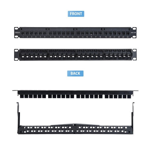 StarTech.com 24 Port 1U Feed Through Patch Panel with Cable Management Bar, Rackmount Cat6 Ethernet Patch Panel with RJ45 UTP Inline Couplers
