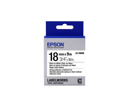 Epson C53S655012/LK-5WBW Ribbon black on white extra adhesive 18mm x 9m for Epson LabelWorks 4-18mm/24mm/36mm/6-18mm/6-24mm
