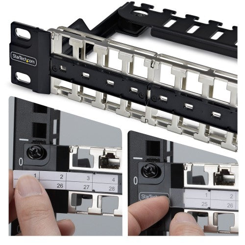 StarTech.com 48 Port 1U Blank Keystone Patch Panel with Cable Management Bar, Rackmount Cat6 Patch Panel for RJ45 STP Ethernet Network Jacks