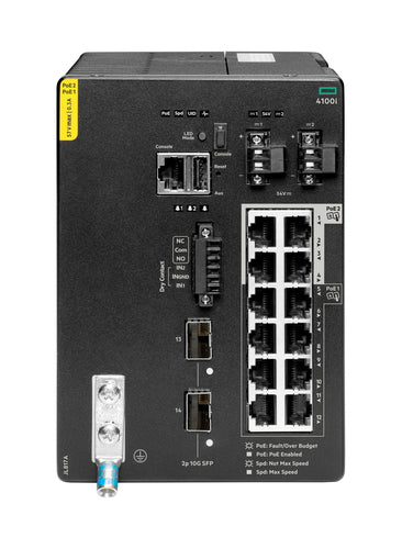HPE Aruba Networking CX 4100i 12p 1GbE 8p Class4 PoE and 4p Class6 PoE 2p SFP+ DIN Mount Switch