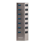 StarTech.com 7 Port Self-Powered USB C Hub with Individual On/Off Switches, USB 3.0 (5Gbps) Expansion Hub with Power Supply, Desktop Laptop USB-C to USB-A Splitter