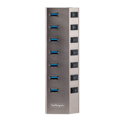 StarTech.com 7 Port Self-Powered USB C Hub with Individual On/Off Switches, USB 3.0 (5Gbps) Expansion Hub with Power Supply, Desktop Laptop USB-C to USB-A Splitter