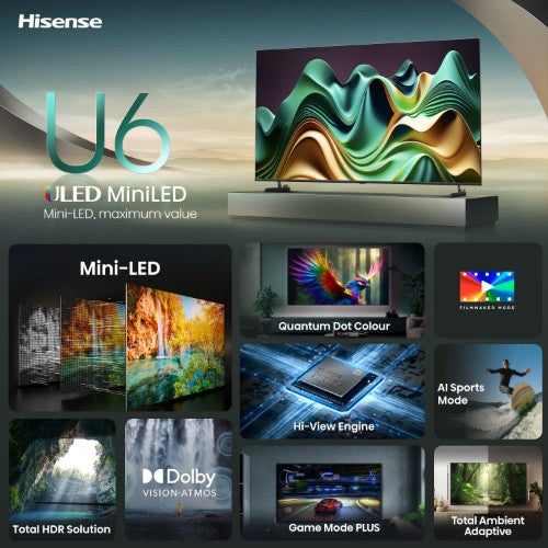 Hisense 65U6NQTUK TV 165.1 cm (65") 4K Ultra HD Smart TV Wi-Fi Grey 600 cd/m²