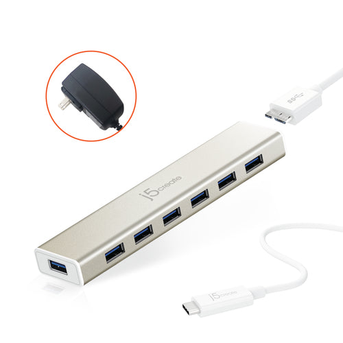 j5create JCH377 USB-C® 7- Port Hub - EU/UK, Metallic Champagne