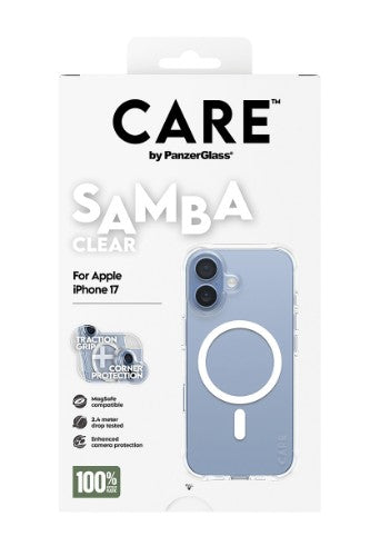 PanzerGlass CARE by ® Fashionable Case Samba Transparent w. White MagSafe iPhone 17