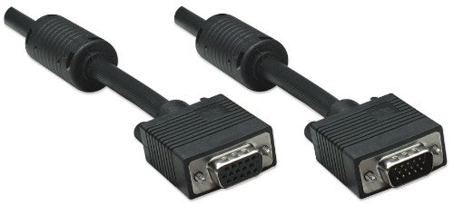Manhattan VGA Extension Cable (with Ferrite Cores), 4.5m, Male to Female, HD15, Cable of higher SVGA Specification (fully compatible), Shielding with Ferrite Cores helps minimise EMI interference for improved video transmission, Black