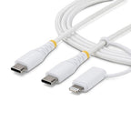 StarTech.com 1m (3ft) 2-in-1 Rugged USB-C Charging Cable with Lightning Adapter, 30W/60W (3A), Apple MFi Certified, Braided USB C Charger Cord for iPhone/iPad/Android