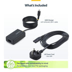 StarTech.com 65W USB-C Laptop Charger, 1.5m Tethered USB-C Cable, Power Adapter Brick for Dell, XPS, HP ProBook, MacBook Pro, Microsoft Surface Pro