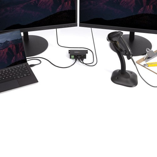 StarTech.com 4-Port USB 2.0 Hub - Metal Industrial USB-A Hub - Din Rail, Wall or Desk Mountable USB Data Hub - TAA Compliant USB Expander Hub