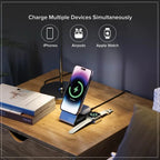 ALOGIC Matrix+ 3-in-1 Magnetic Charging Dock with Apple Watch Charger for iPhone 16-12 , Apple Watch, Airpods , Charging Station for Apple Devices with 5000mAH Wireless Power Bank & 30W Multi Country Power Adapter.