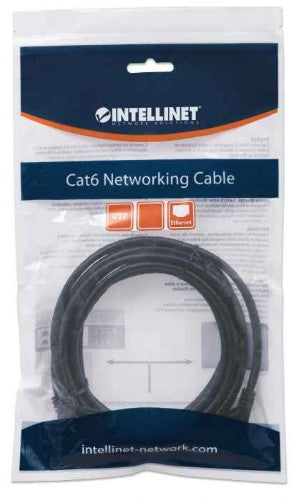 Intellinet Network Patch Cable, Cat6, 1m, Black, CCA, U/UTP, PVC, RJ45, Gold Plated Contacts, Snagless, Booted, Lifetime Warranty