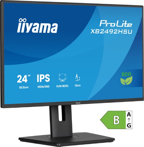iiyama ProLite 24” IPS Full HD panel with 4-side slim bezel, B energy class and height adjustable stand