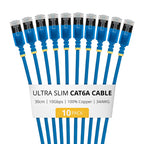StarTech.com 30cm Blue Ultra Slim Cat6A Ethernet Cable, 10 pack, Snagless, FTP, Pure Bare Copper Wire, 34AWG Ultra Slim RJ45 Network Patch Cord, Individually Tested