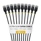 StarTech.com 30cm Black Ultra Slim Cat6A Ethernet Cable, 10 pack, UTP, Pure Bare Copper Wire, 34AWG Ultra Slim RJ45 Network Patch Cord, Individually Tested