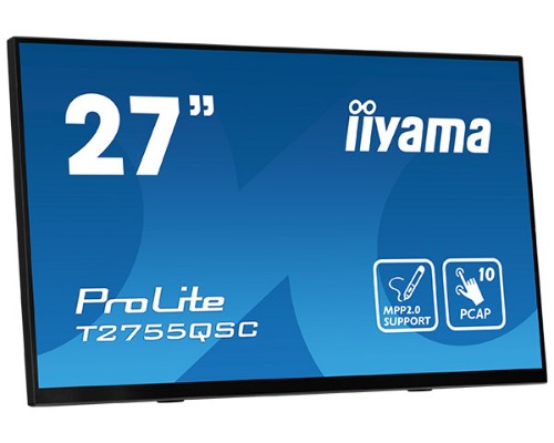 iiyama ProLite 27” Optical Bonded PCAP 10pt IPS Touchscreen monitor with edge-to-edge glass, active stylus support (MPP 2.0), anti-fingerprint coating and a flexible stand