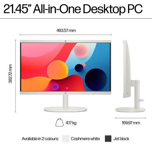 HP 22-dg0006na Intel® N N100 54.5 cm (21.4") 1920 x 1080 pixels All-in-One PC 8 GB DDR5-SDRAM 256 GB SSD Windows 11 Home Wi-Fi 6 (802.11ax) White