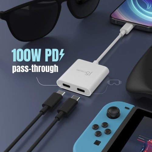 j5create USB-C to Dual USB-C with Video or Power Delivery