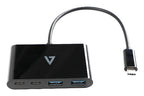 V7 USB-C Male to 2 x USB A Female, 2 x USB-C Female Hub USB 3.2 Gen1 5Gbps Black