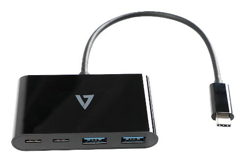 V7 USB-C Male to 2 x USB A Female, 2 x USB-C Female Hub USB 3.2 Gen1 5Gbps Black
