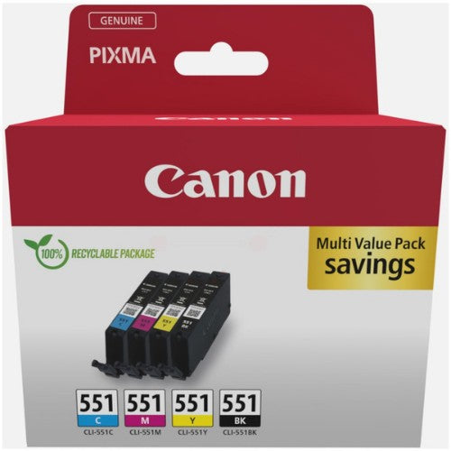 Canon 6509B016/CLI-551 Ink cartridge multi pack Bk,C,M,Y Blister 4x7ml Pack=4 for Canon Pixma IP 8700/IX 6850/MG 5450/MG 6350/MX 725