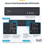 StarTech.com Secure 4-Port Dual-Monitor KVM Switch, HDMI or DisplayPort, 4K 60Hz, NIAP 4.0 Desktop KVM, Metal Housing, CAC Port, Made in the USA