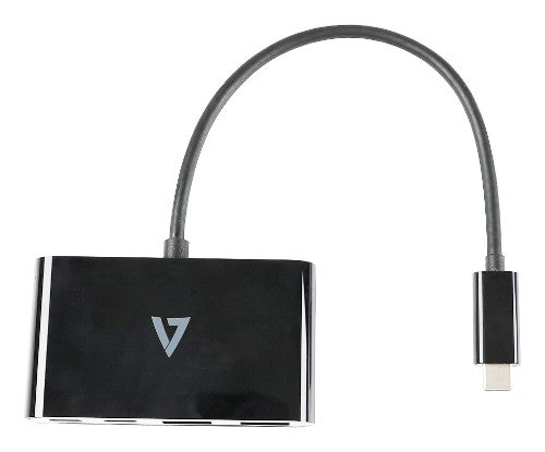 V7 USB-C Male to 2 x USB A Female, 2 x USB-C Female Hub USB 3.2 Gen1 5Gbps Black