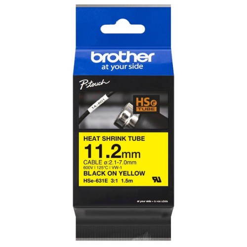 Brother HSE-631E Heat Shrink Tubes black on yellow 11,2mm x 1,5m for Brother P-Touch TZ 3.5-18mm HSE/24mm HSE/36mm HSE